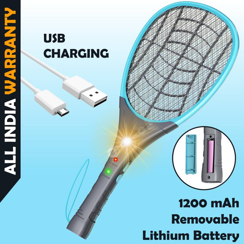Vidhi World Removable Lithium Battery USB Charging Mosquito Racket Bat