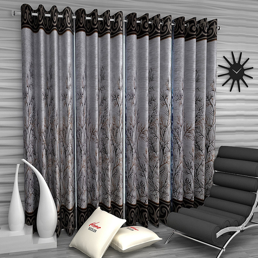 Home Sizzler 214 cm (7 ft) Door Polyester Semi Transparent Curtain (Pack Of 4)(Brown, Printed)