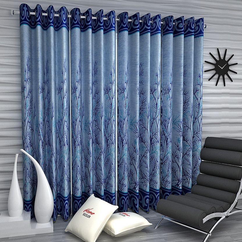 Home Sizzler 214 cm (7 ft) Door Polyester Semi Transparent Curtain (Pack Of 4)(Blue, Printed)