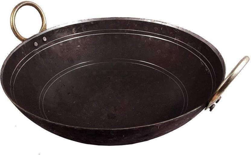 shri gaurangi Premium Quality Pure loha/Iron Heavy Gauge kadhai Kadhai 31 cm diameter 4.5 L capacity(Iron, Non-stick, Induction Bottom)