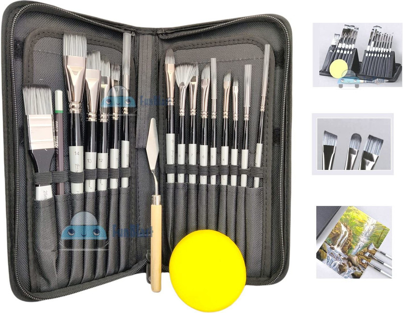 FunBlast 15 Pcs Artist Paint Brush Set with Zipper, Scarper & Acrylic, Oil, Watercolor(Multicolor)