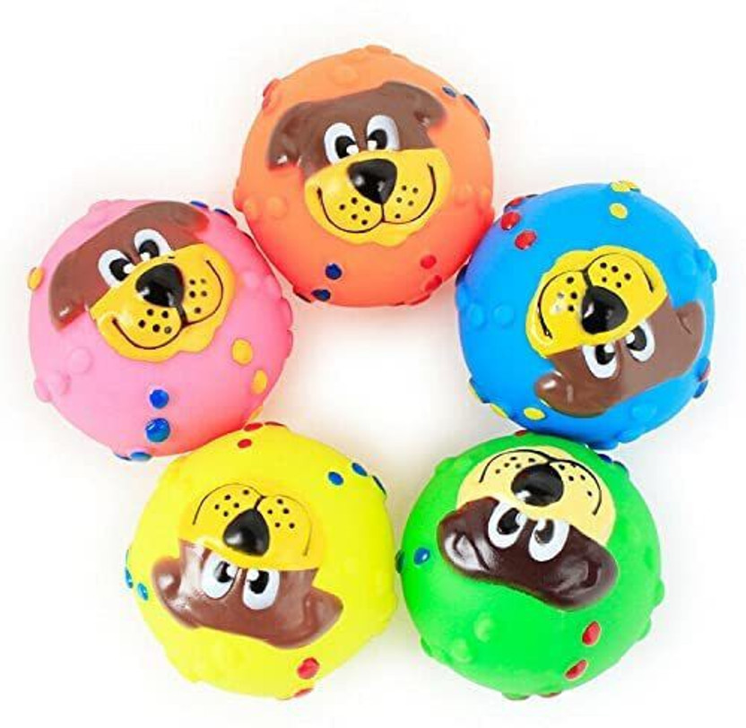 Rvpaws Rvpaws Pets Face Print Squeaky Rubber Interactive Toy For Puppies and Small Dogs - 1Pcs Rubber Ball For Dog - Flipkart Deal