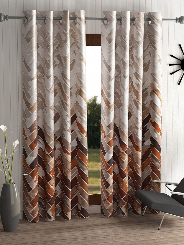 Home Sizzler 153 cm (5 ft) Window Polyester Semi Transparent Curtain (Pack Of 2)(Brown, Geometric)