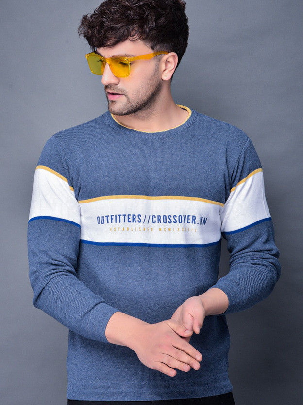 COBB Striped Round Neck Casual Men Blue 