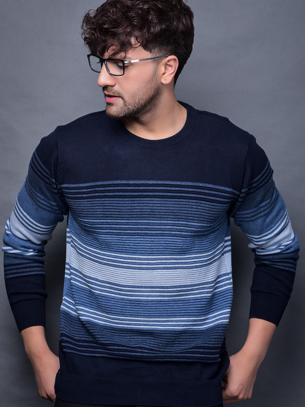 COBB Striped Round Neck Casual Men Blue 
