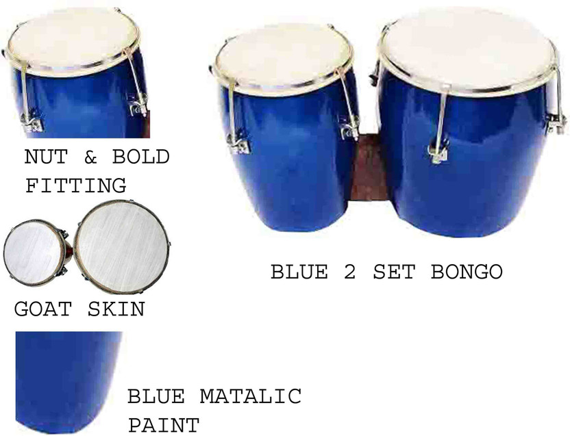 GT manufacturers Metallic Blue Bongo Wooden Bongo(18 cm, 16 cm)