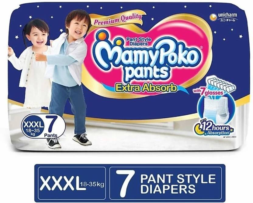 MAMY POKO PANTS Extra Absorb Baby Diapers, XXXL (18 35kg), Pack of 7