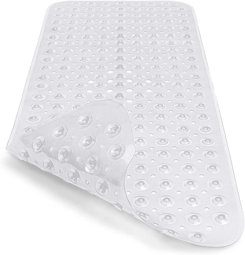 Lifekrafts PVC (Polyvinyl Chloride) Bathroom Mat(100x40 Transparent Clear Anti Slip Bath Mat Extra Soft Shower Bath Mat, Large)