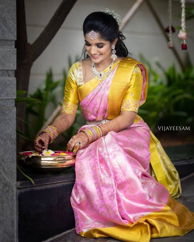 Buy Ladalis wearhouse Self Design Kanjivaram Art Silk Pink Sarees Online @  Best Price In India 