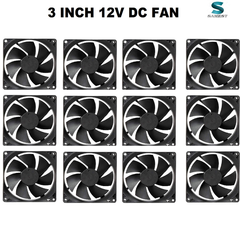 samest 3 inch DC 12V Cooling Fan for PC Case CPU Cooler Radiator Fan (pack of 12) Cooling Fan All in one Cooler(Black)