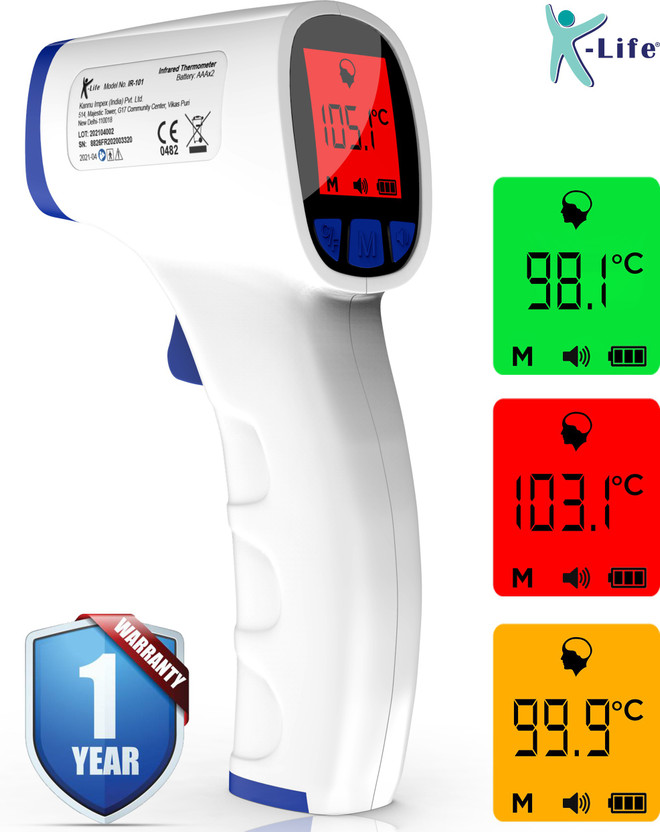 K-life IR-101 Non-Contact Infrared Forehead Digital Laser Thermal Gun Scanner For Fever Body Temperature check Machine For Kids Adults babies Thermometer(White)
