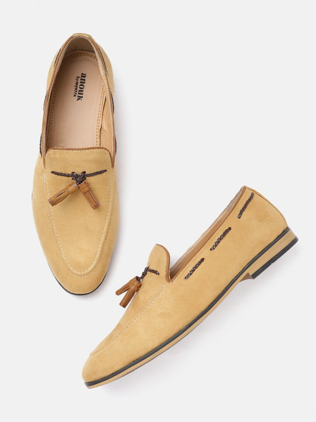 Anouk Men Beige Solid Suede Finish 