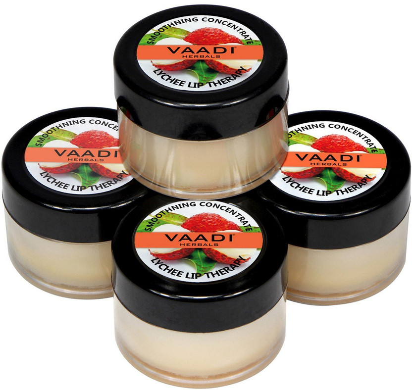 VAADI HERBALS Lychee Flavor Lip Balm For Women Dark Lips to Lighten With Vitamin E (4 Pcs) Lychee(Pack of: 4, 10 g)
