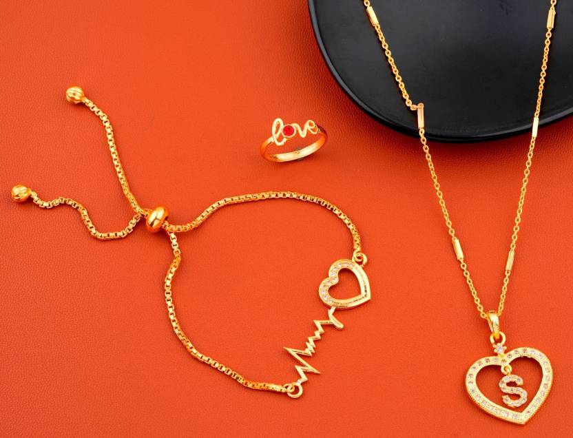 Jewel World S Name Letter Gold Plated Pendant Necklace Chain With Ring For Women Girls Gold Plated Plated Alloy Chain Price In India Buy Jewel World S Name Letter Gold Plated Pendant Necklace
