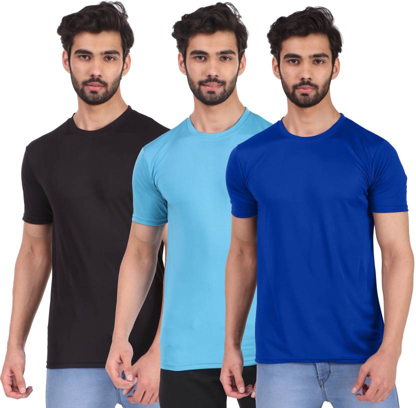 London Hills Pack of 3 Solid Men Round Neck Multicolor T-Shirt