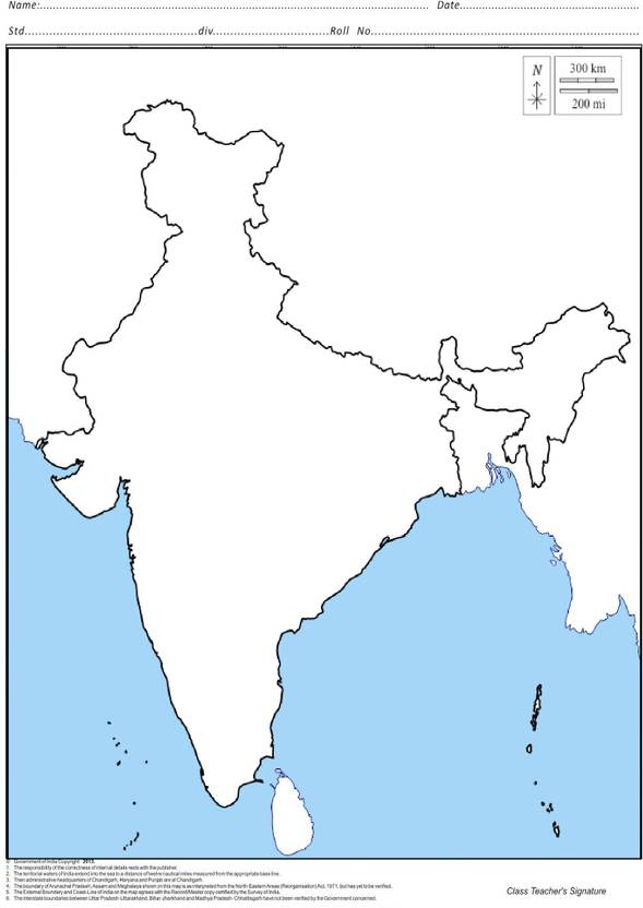 India outline map 200 nos a4 size multipurpose map for school
