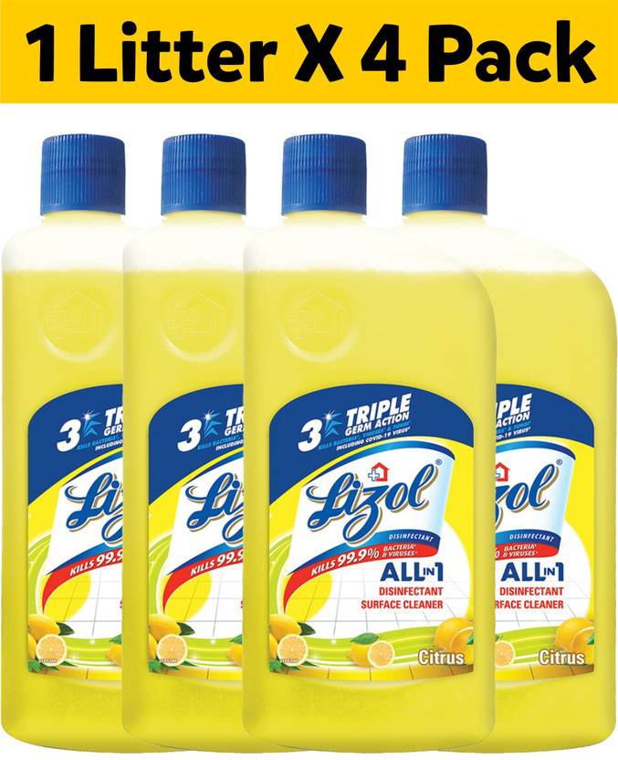 Lizol Disinfectant Surface & Floor Cleaner Liquid, Citrus 1 L X 4