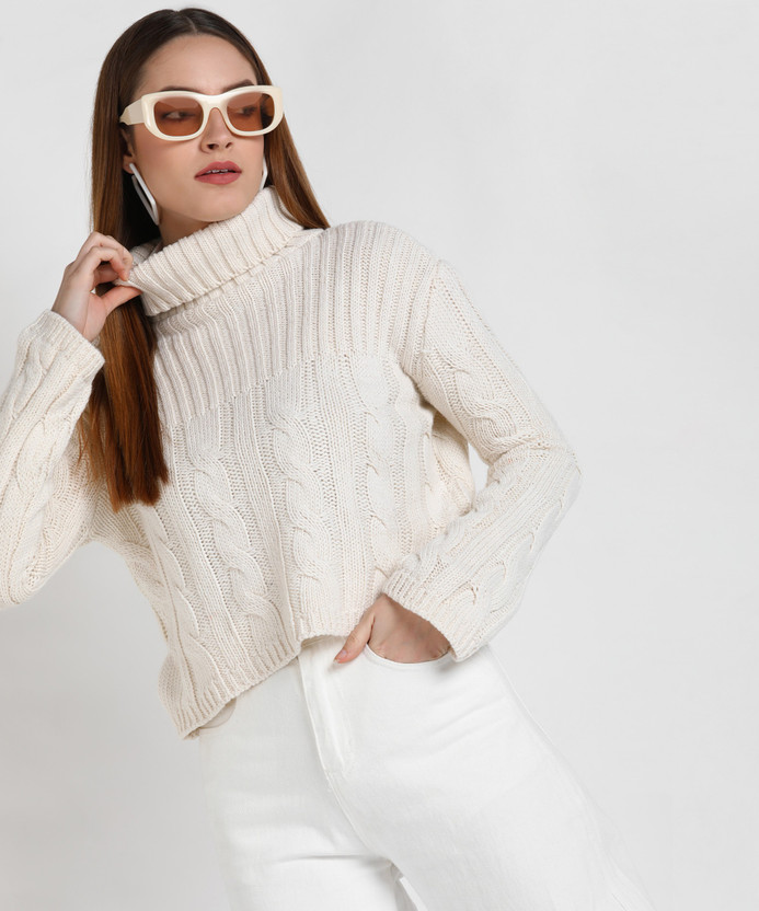 Turtle Neck Casual Women Beige Sweater 