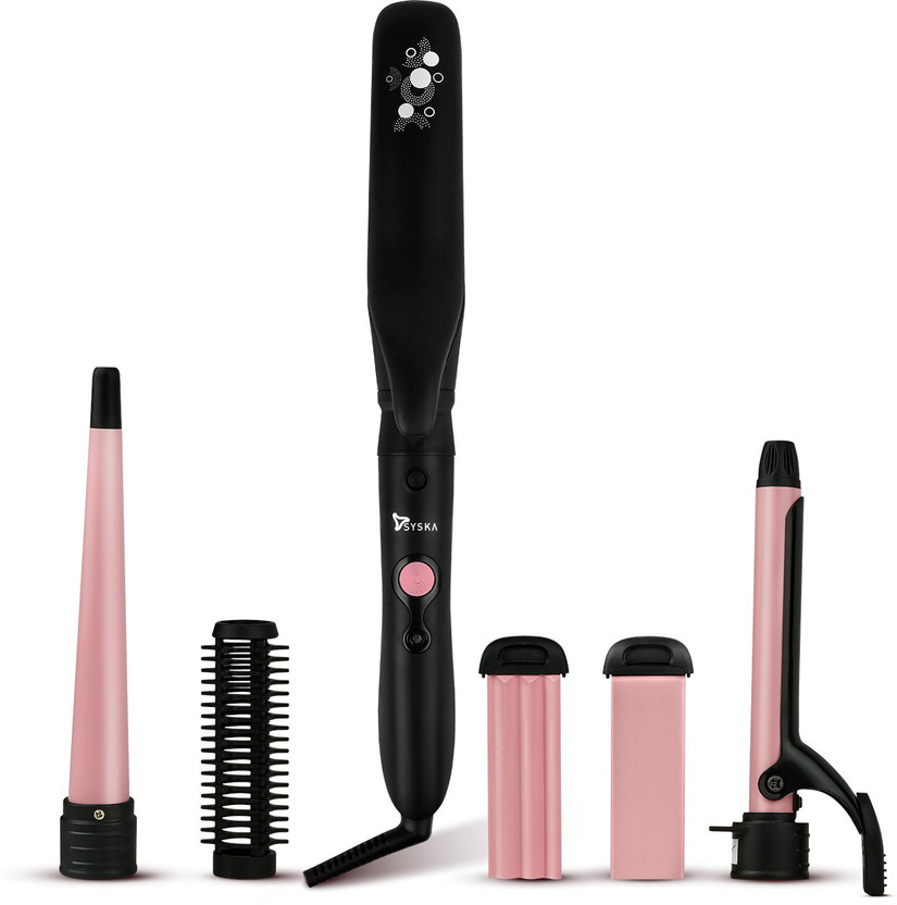 Syska 5 IN 1 Multi Styling Kit HS5000K Hair Straightener(Black, Pink)