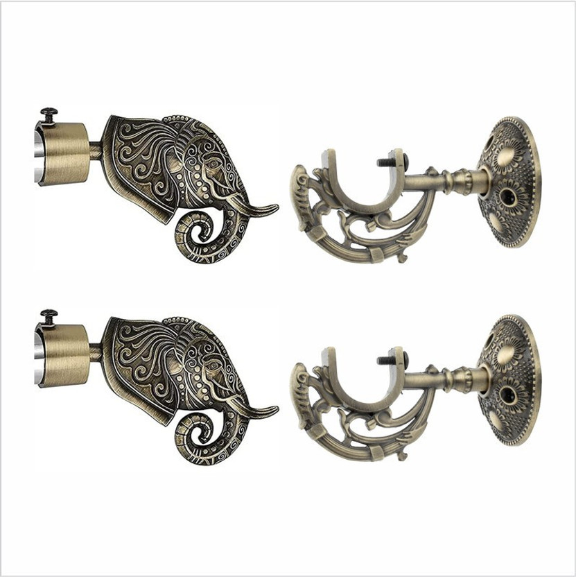GLOXY Gold Rod Rail Bracket, Curtain Knobs, Curtain Hooks, Curtain Rods Metal(Pack of 2)