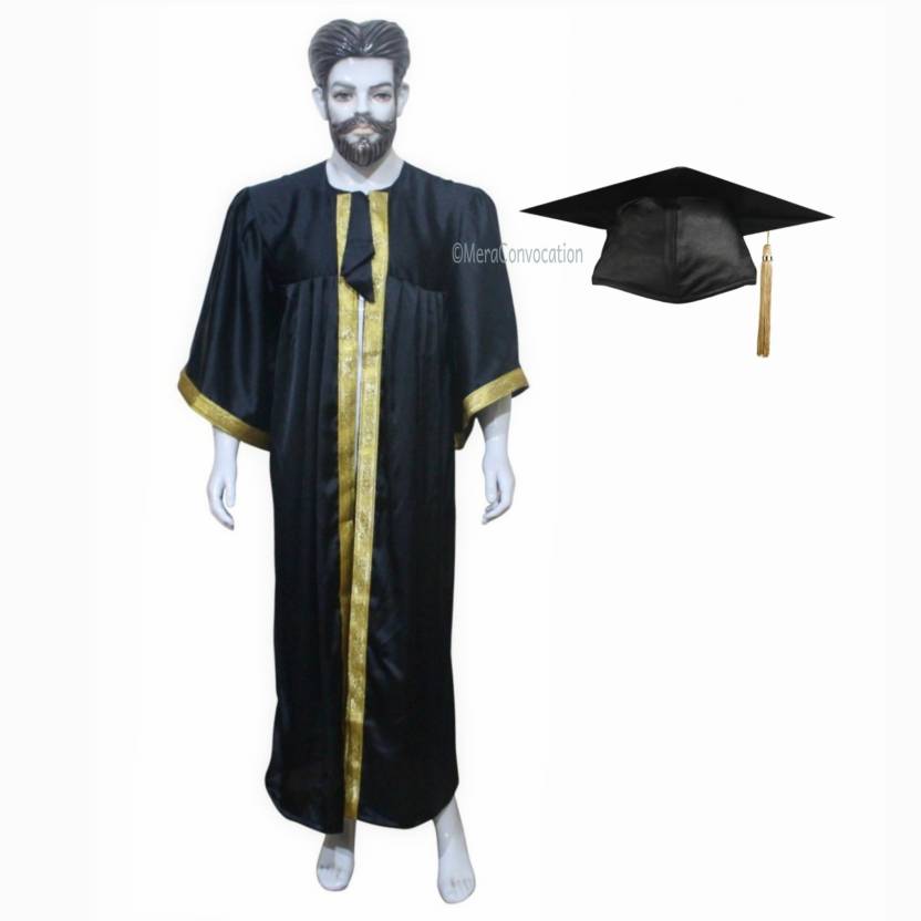 MeraConvocation Black Shiny Convocation Gown with Golden Border ...