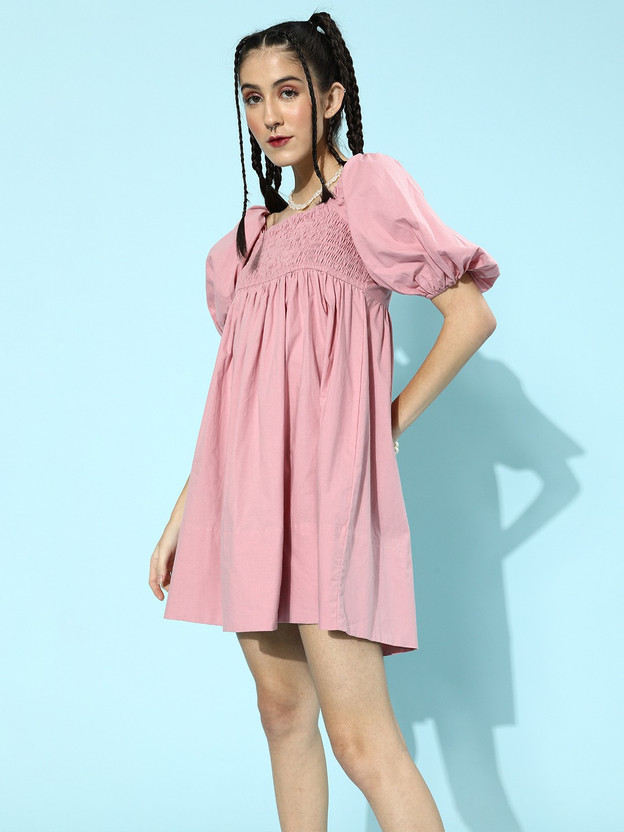 athena women's fit and flare pink dress
