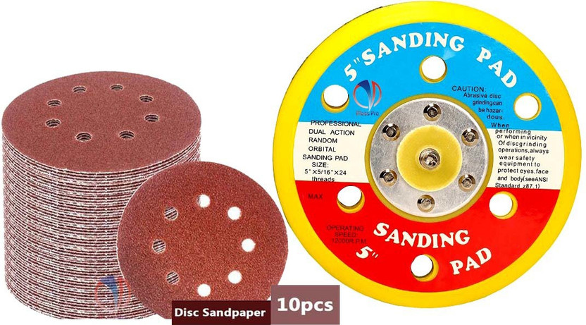 Mass Mass Pro 5" Air Sanding Pad With 10Pcs Emery Sandpaper For Orbital Random Pneumatic Sander Wood Polisher(5 inch) - Flipkart Deal