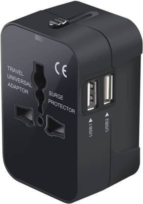 Akshita Universal Travel Adapter with Dual USB Charger Ports ( Black ) Worldwide Charger(Black)