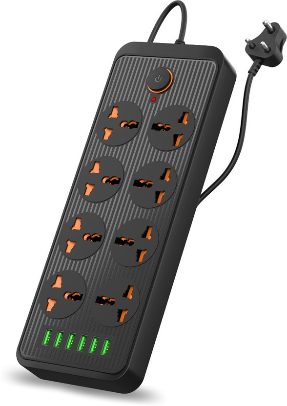 Portronics Power Plate 7 2500W with 6 + 8  Socket Extension Boards(Black, 3 m, With USB Port)