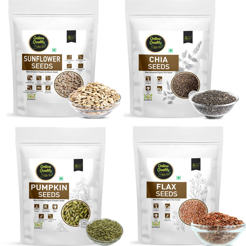 Online Quality Store Combo of Organic Chia, Pumpkin, Sunflower, Flax Seeds- 400gm(100gm x 4 Pack) Mixed Seeds(4 x 100 g)