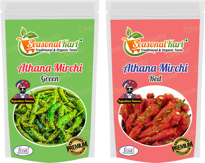 Seasonal Seasonal Kart Combo Pack of Homemade Green Athana Mirch Pickles 400gm & Red Athana 400gm achar Green Chilli, Red Chilli Pickle(2 x 400 g) - Flipkart Deal