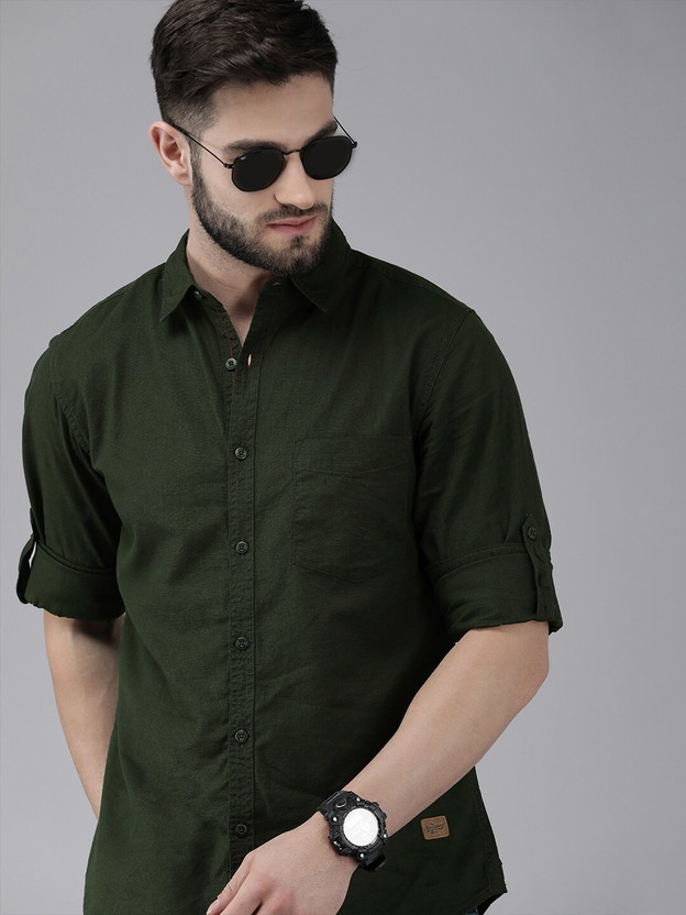Roadster Men Solid Casual Green Shirt