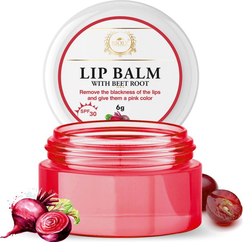 Bioly Beetroot Lip Balm for Pink Lips and Cheek (SPF 30) for Beautiful