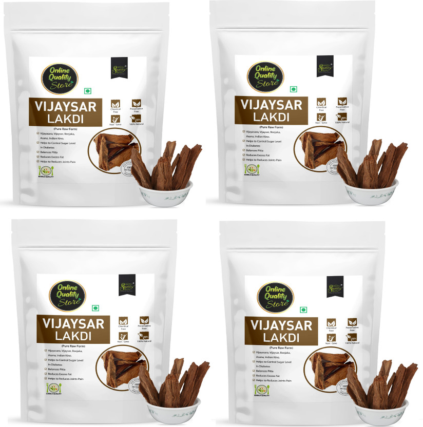 Online Quality Store Vijaysar Lakdi- 400g|Vijaysar Bark/Chaal|Indian Kino|Pterocarpus Marsupium Bark(4 x 100 g)