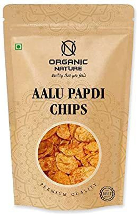 ORGANIC NATURE Homemade Rajasthani Famous Aalu Papdi Chips Blended with Red Chilli Spices Namkeen(400)