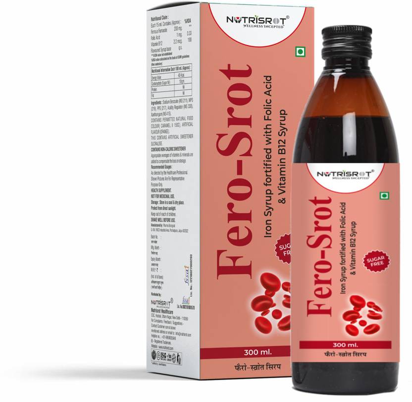 Nutrisrot Ferosrot Iron Syrup Fortified with Folic Acid & Vitamin B12 for Anemia(300ml) Price