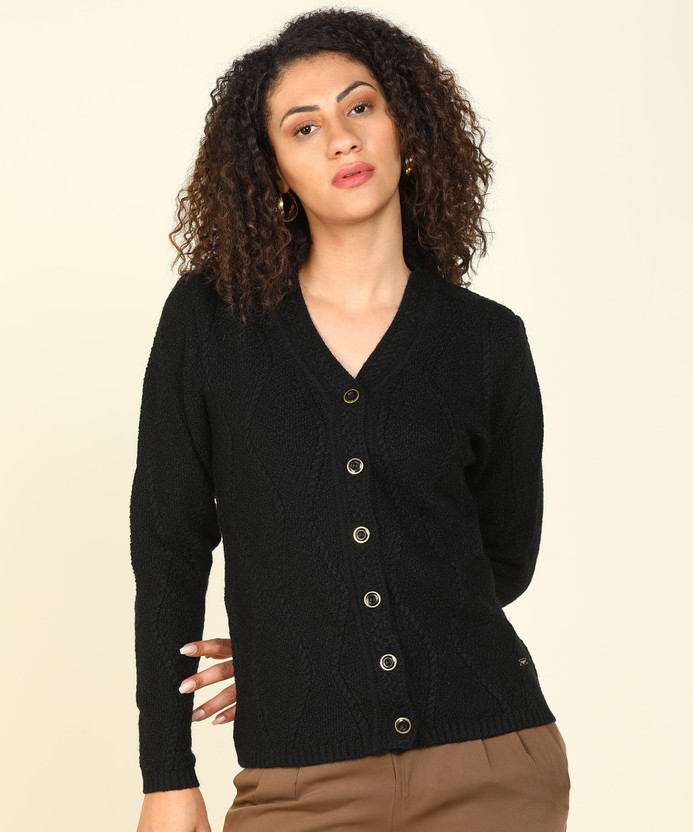 V Neck Casual Women Black Sweater 