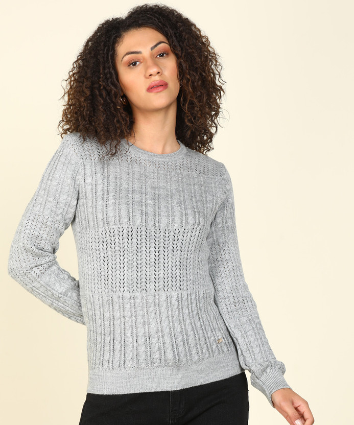 Round Neck Casual Women White Sweater 