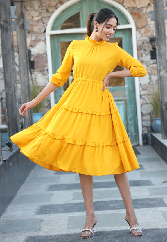 fit and flare yellow dress