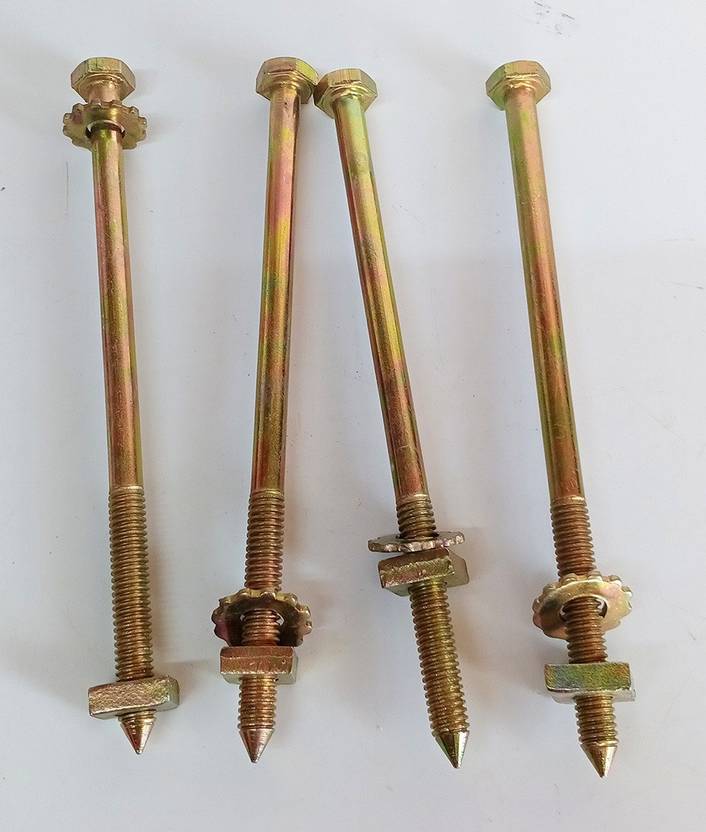 Hardware Nut & Bolt Set Cot Bolt 6 inch (10 mm Thread) 4 Pcs Price in