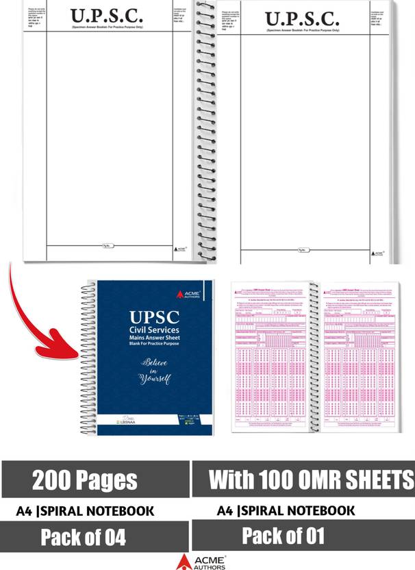 Acme Authors UPSC Mains 200 Pages Blank Answer Sheet A4 Size Spiral