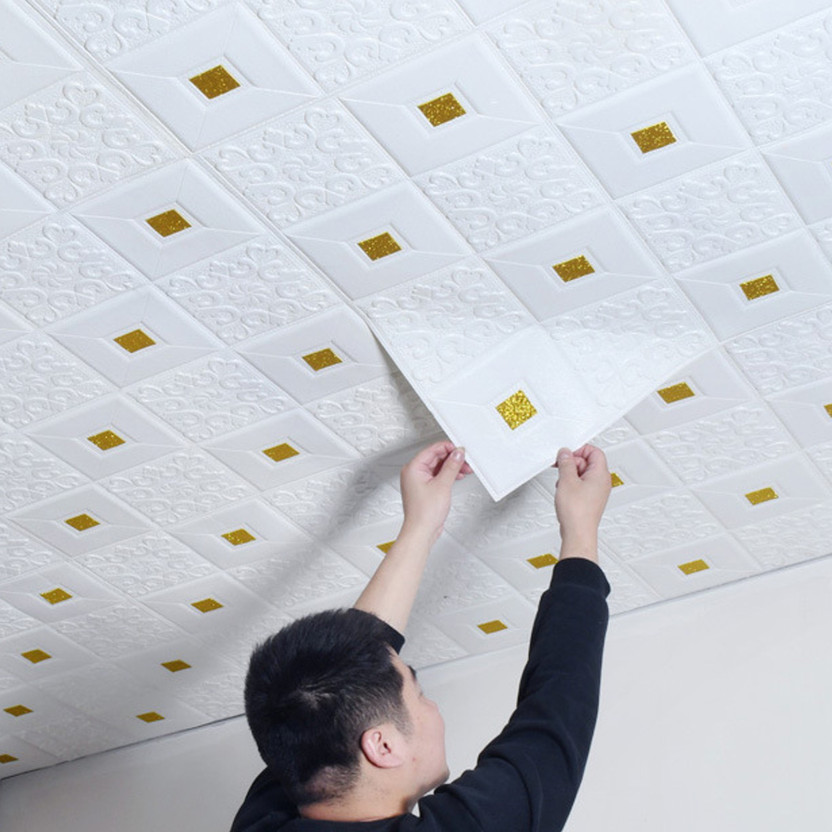 Nasmodo 70 cm x 70 cm Decorative Paper, Fabric Wallpaper(White, Gold, Pack of 4)