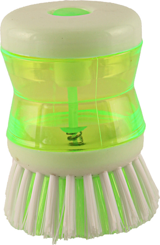 Msquare Supplies Cleaning Brush with Liquid Soap Dispenser-159 Dish/Washbasin Plastic Cleaning_ Fiber Wet and Dry Brush(Green)