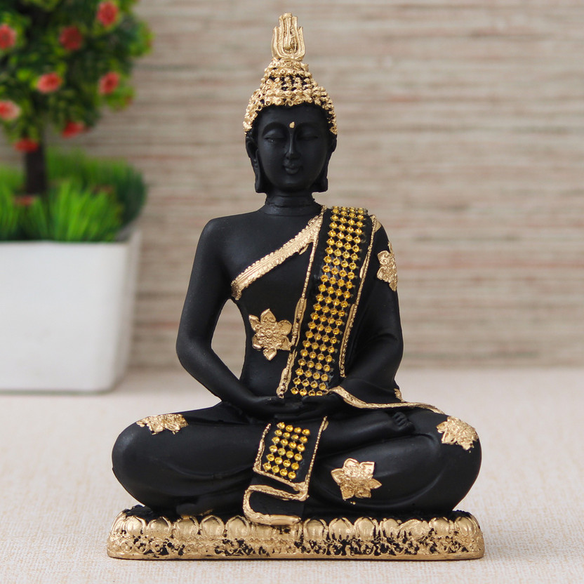 ArtofDot Home Decor Showpieces Buddha statue for home decor Decorative Showpiece  -  19 cm(Polyresin, Black, Gold)