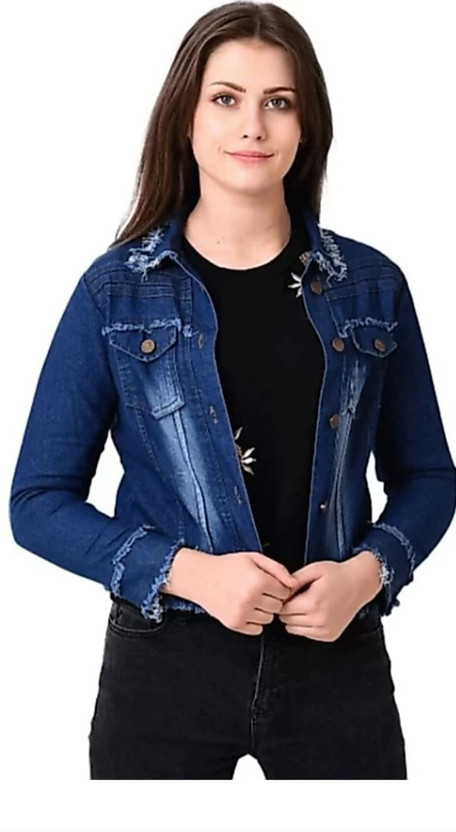 4th Sleeve Solid Women Denim Jacket 