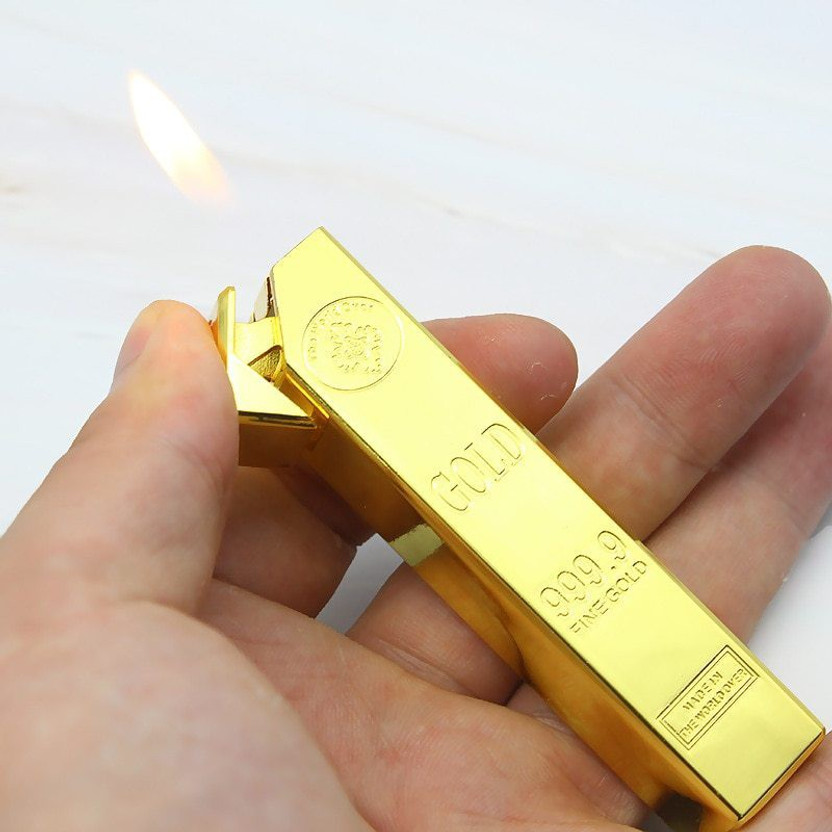 Explorer ™ 24 Karat Gold Bar Long Lighter Refillabe Butane Gas System | Metal Body & Gold Polishing Cigarette Cigar Pocket Lighter(Golden)