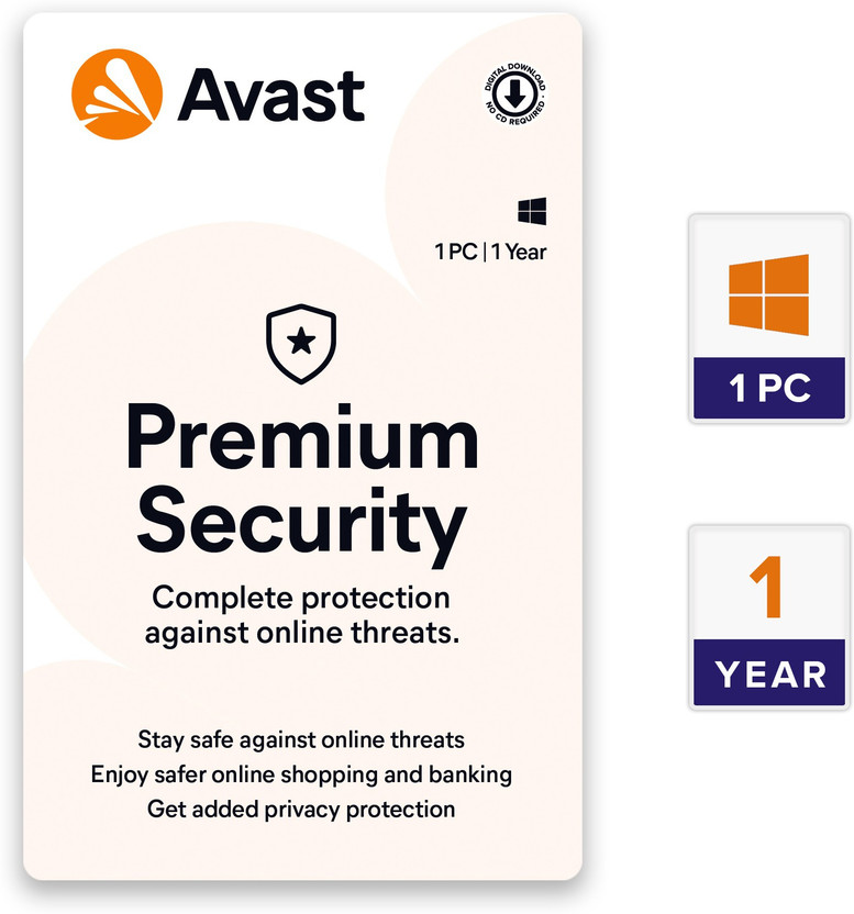 Avast Anti-virus Pro (Premium Security) 1 PC PC 1 Year Premium Security Compatible with Windows (Email Delivery - No CD)(Standard Edition)