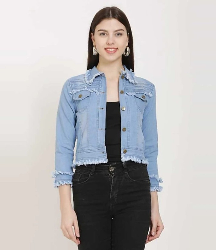 4th Sleeve Solid Women Denim Jacket 