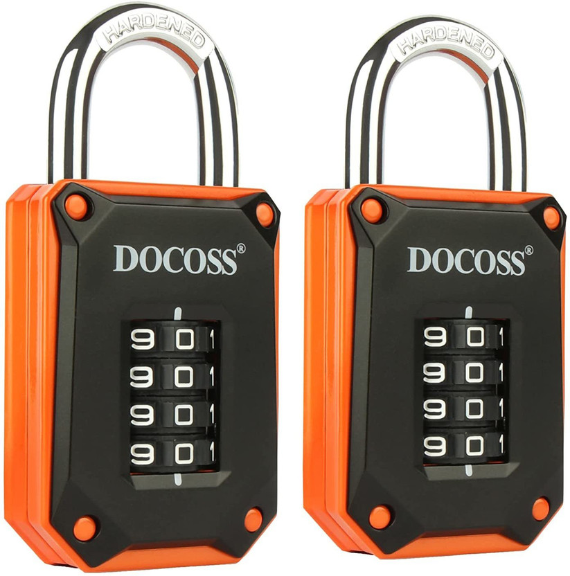 DOCOSS Pack Of 2 Number Locks for Door Padlock For Home/Combination Pad lock Password Padlock(Orange Black)