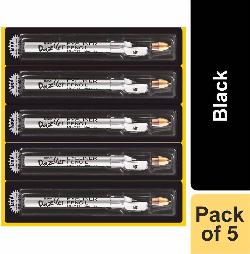Eyetex Dazller Eyeliner Pencil, Black Pack of 5, 1.5 g Price in